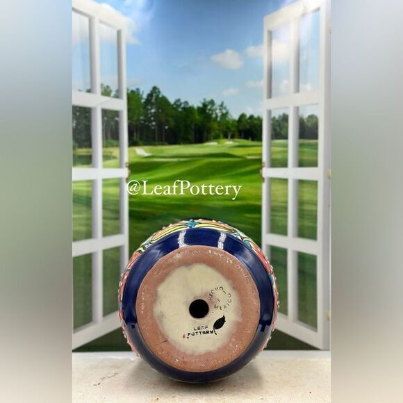 Vibrant Talavera Planter with Drainage Hole | Hand-Painted Mexican Ceramic Pot - Picture 12 of 13